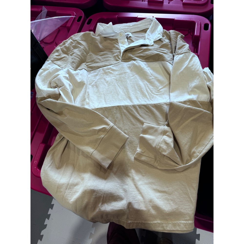 Goodfellow & Co Mens XL Long Sleeve Rugby Shirt Tan Cream Colorblock Preppy